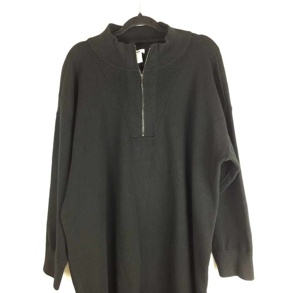 DKNY Women's Sweater Dress Black Quarter Zip Long Sleeves Pullover Size 2X New